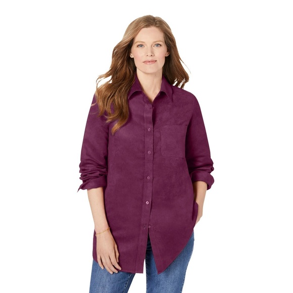 Woman Within Tops - Woman Within Purple Button Down Shirt